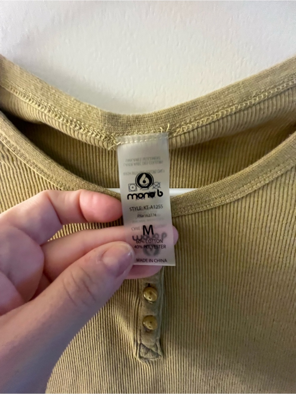 Mona B Mustard Ribbed Henley Crop Top- Size Medium - NWT - Picture 4 of 5